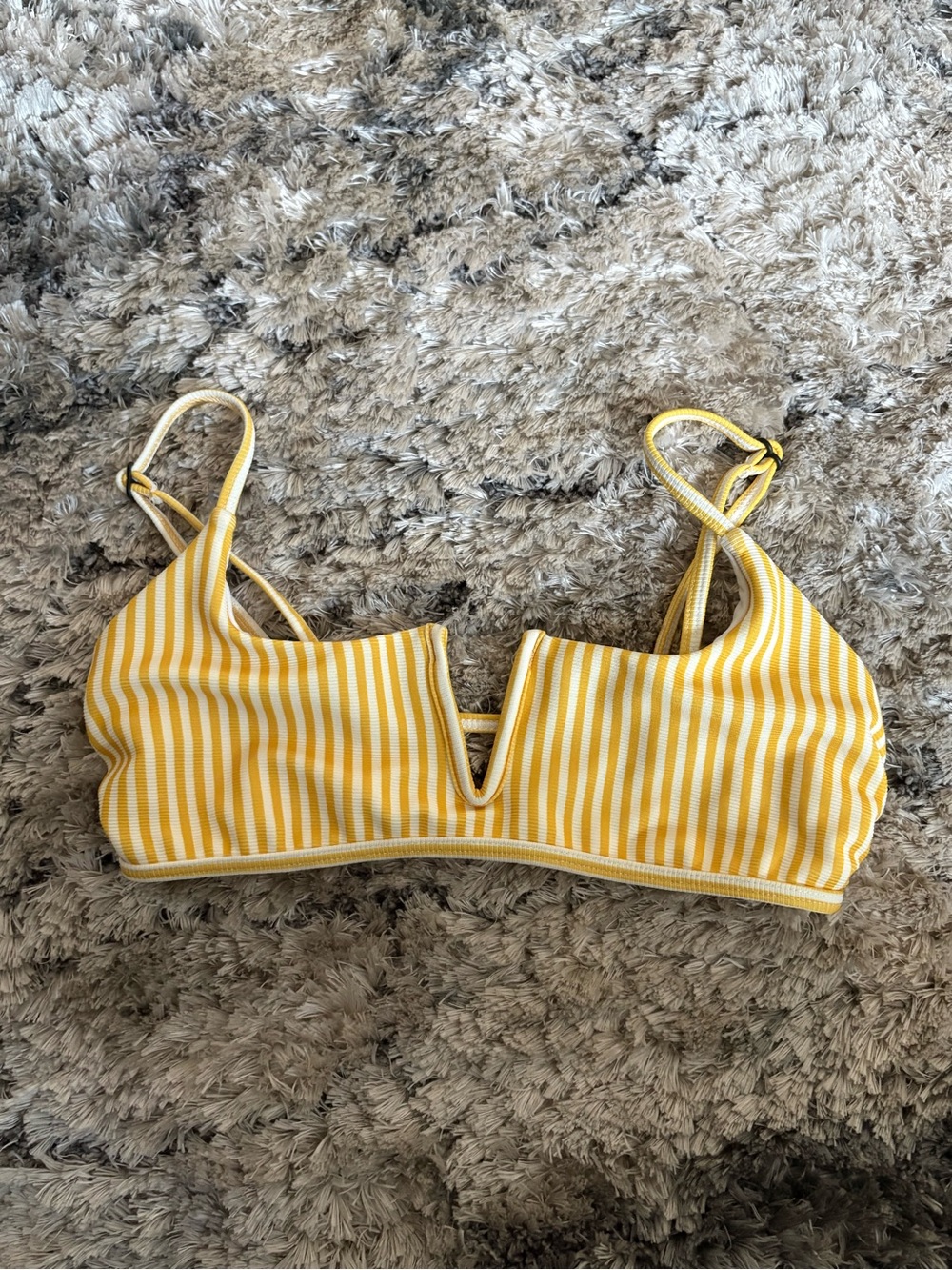 Yellow White Striped V-Notch Bikini Top